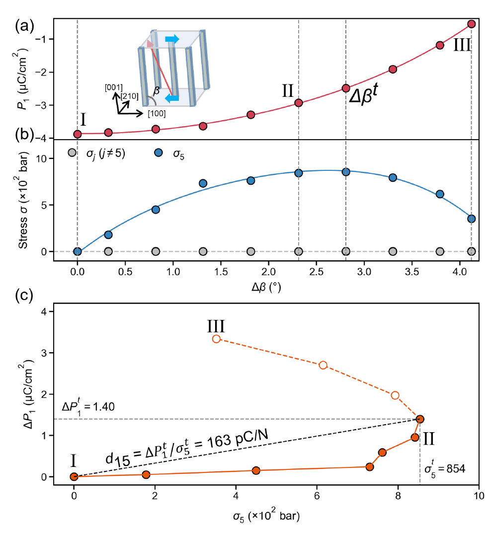 Plot of polarization and stress versus applied strain